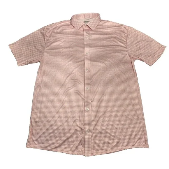 NWOT Collars & Co Men’s XL Quattro Flex Short Sleeve Pink Gingham Button Down - Picture 2 of 7